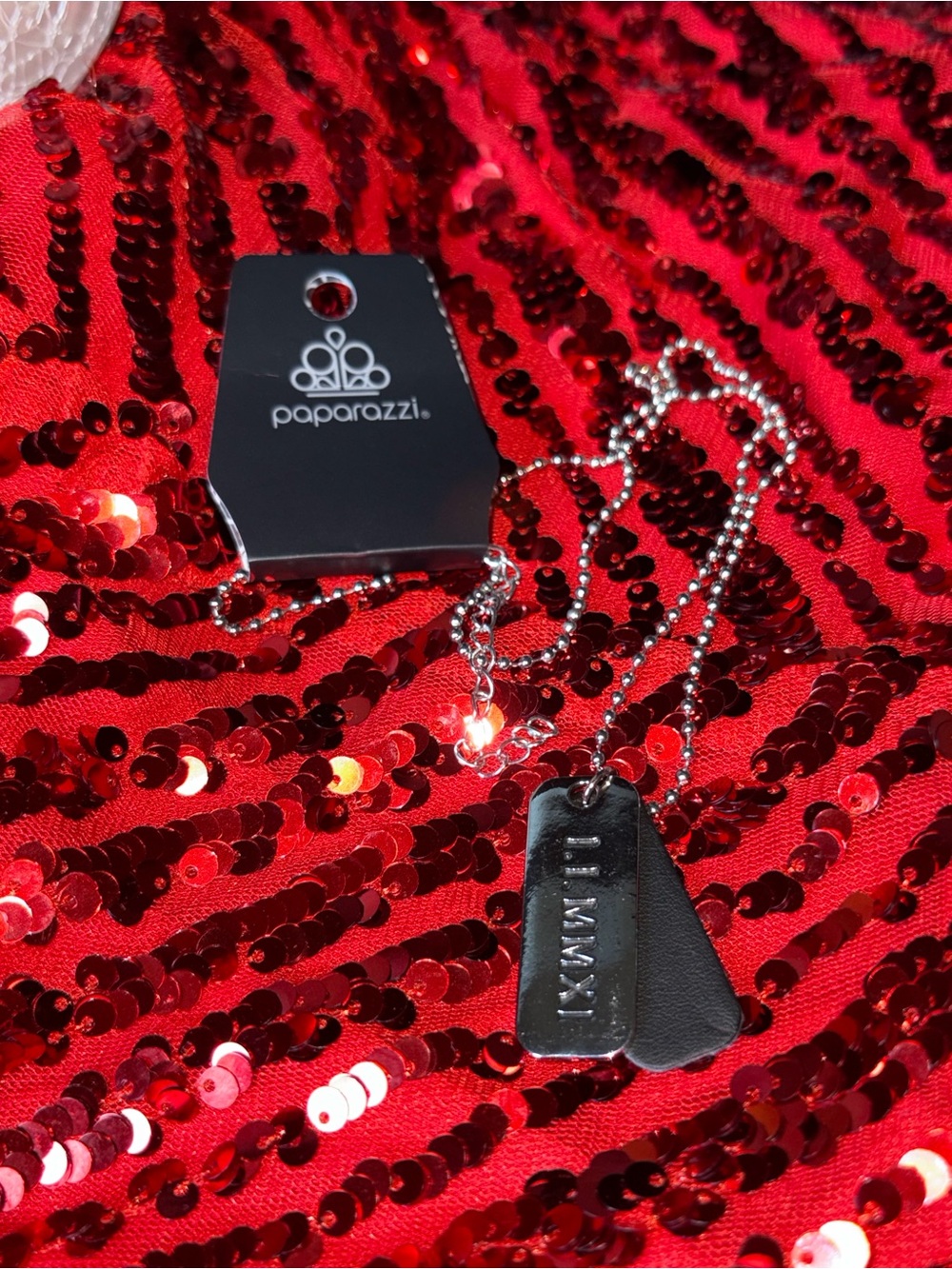 paparazzi Silver and Black Dog Tag Necklace